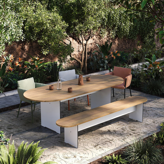 Riva Vario Round Wood Gartentisch XL 240x90cm Weiß