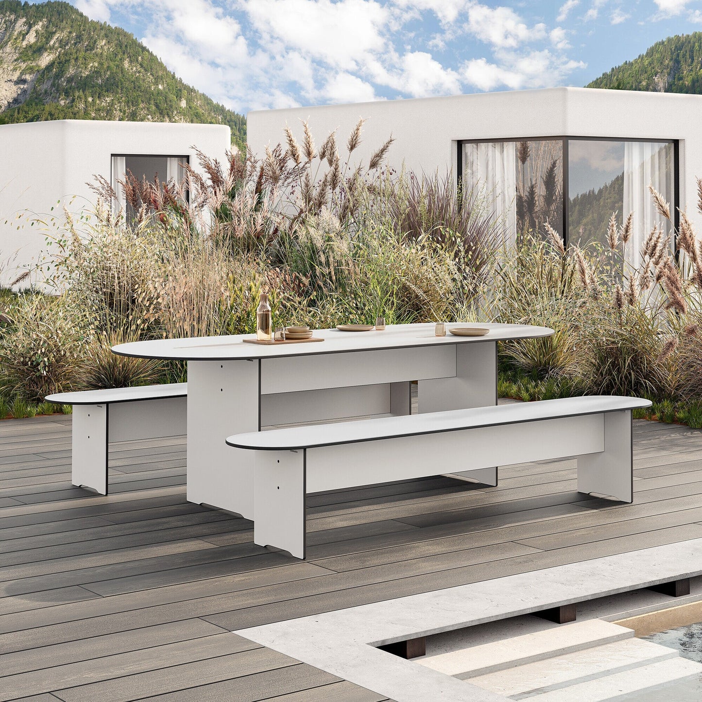 Riva Vario Round Gartentisch XL 240x90cm Weiß