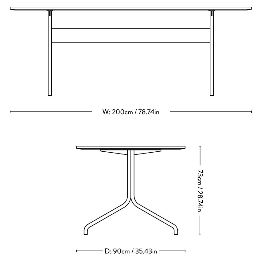 Pavilion AV19 Esstisch 90x200cm Gestell schwarz Schwarz